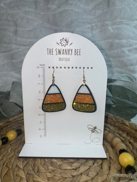 Candy Corn Dangle Earrings, Glitter Fall Halloween Jewelry