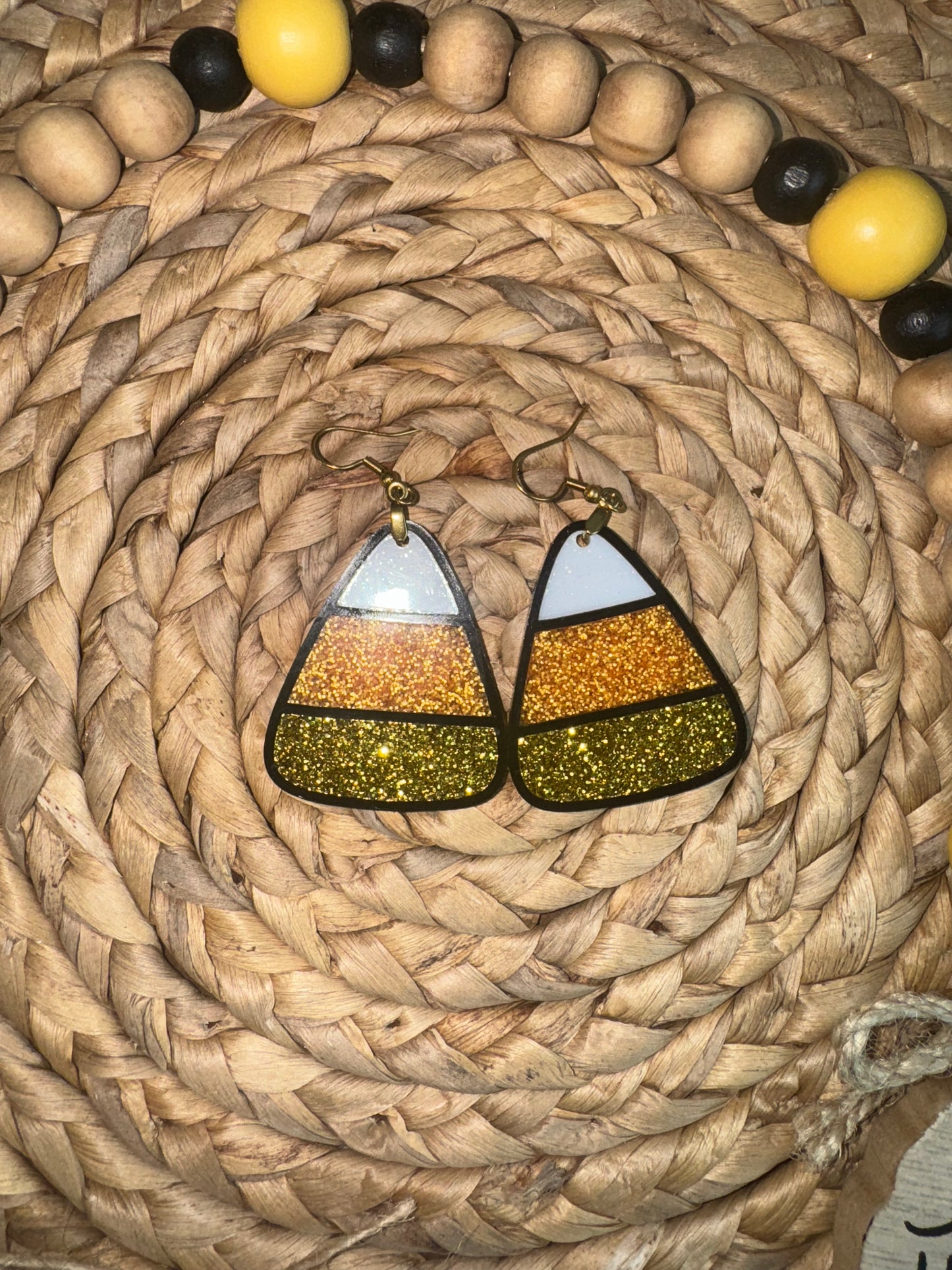 Candy Corn Dangle Earrings, Glitter Fall Halloween Jewelry