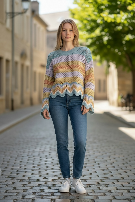 Wavy Stripe Crochet Sweater Top in Vibrant Colors