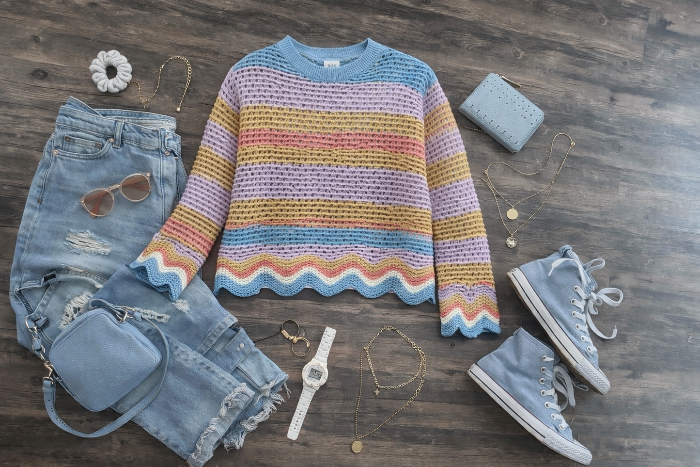 Wavy Stripe Crochet Sweater Top in Vibrant Colors