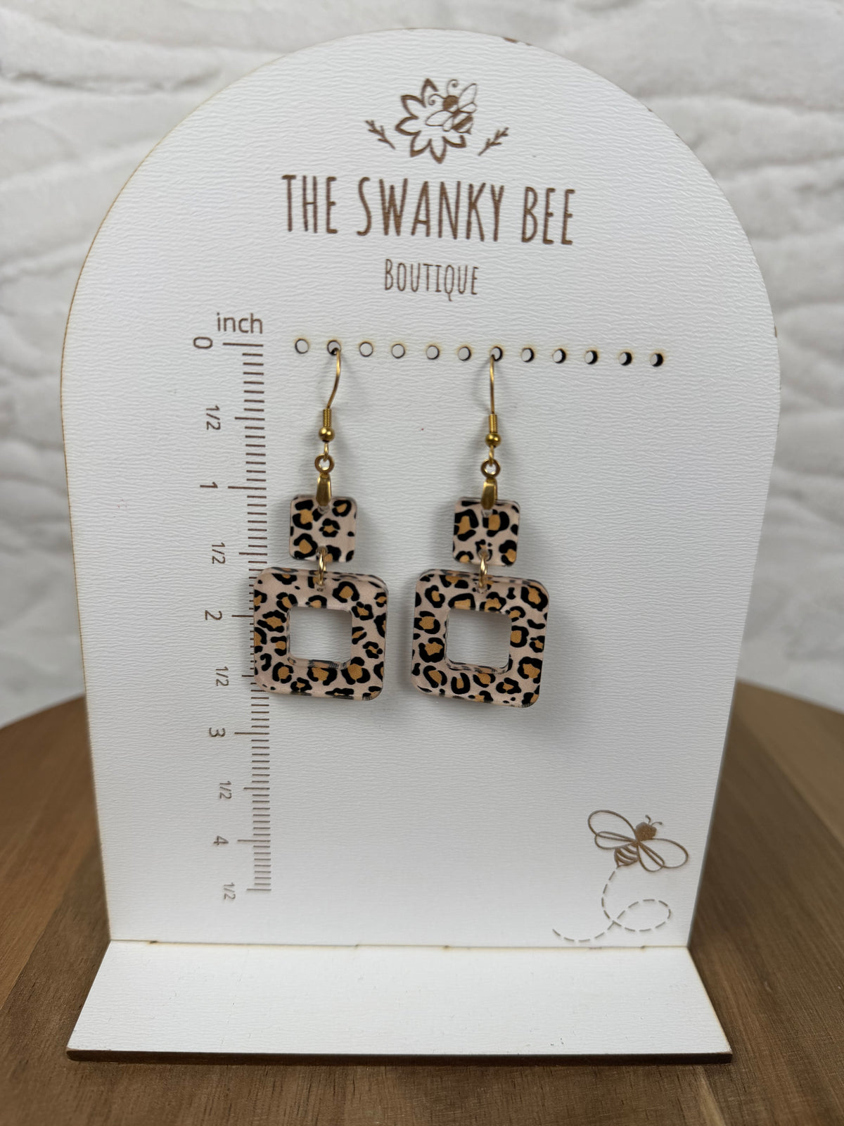 Leopard Print Geometric Dangle Earrings, Statement Square Jewelry, Animal Print Accessories