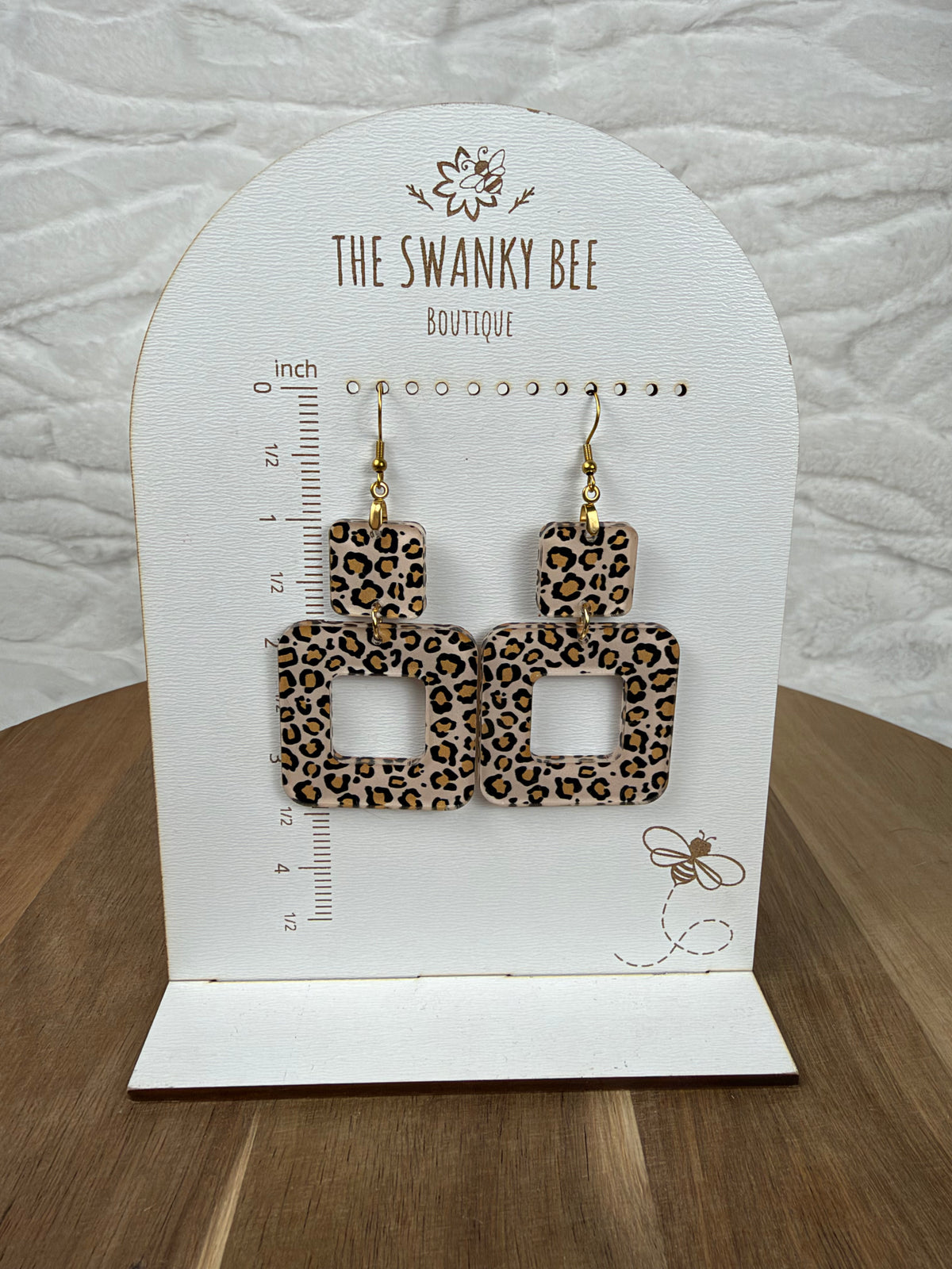Leopard Print Geometric Dangle Earrings, Statement Square Jewelry, Animal Print Accessories
