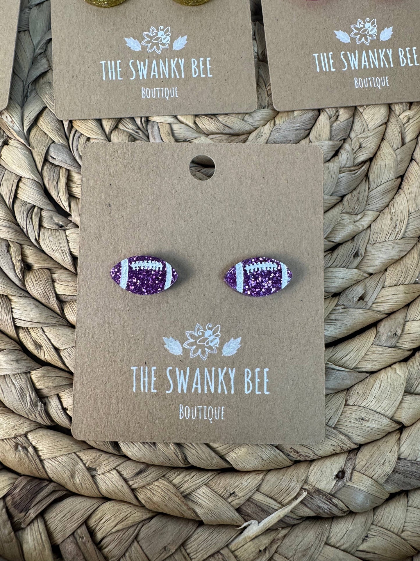 Glitter Football Stud Earrings – Game Day Stud Earrings in Team Colors – Custom Football Mom Jewelry