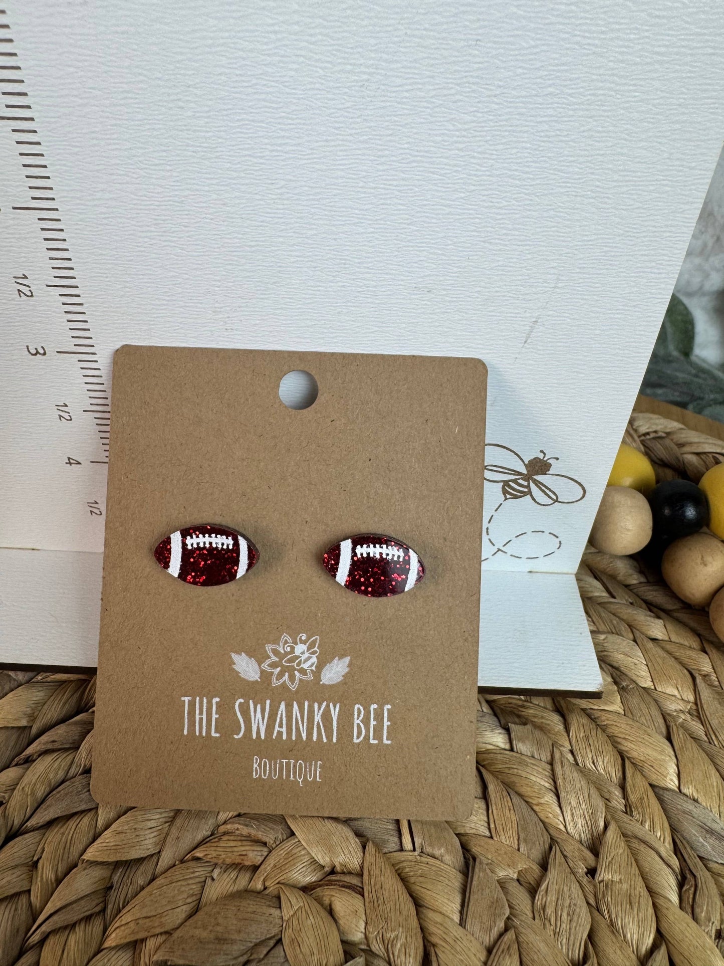 Glitter Football Stud Earrings – Game Day Stud Earrings in Team Colors – Custom Football Mom Jewelry