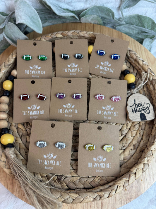 Glitter Football Stud Earrings – Game Day Stud Earrings in Team Colors – Custom Football Mom Jewelry