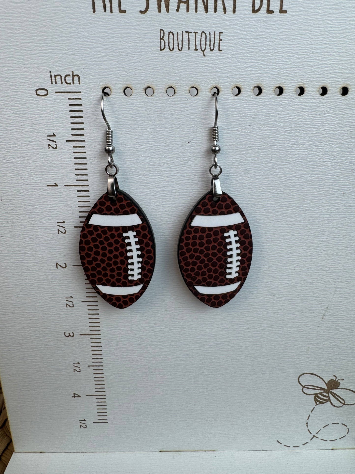 Football Leather & Acrylic Dangle Earrings – Gold or Silver Hardware