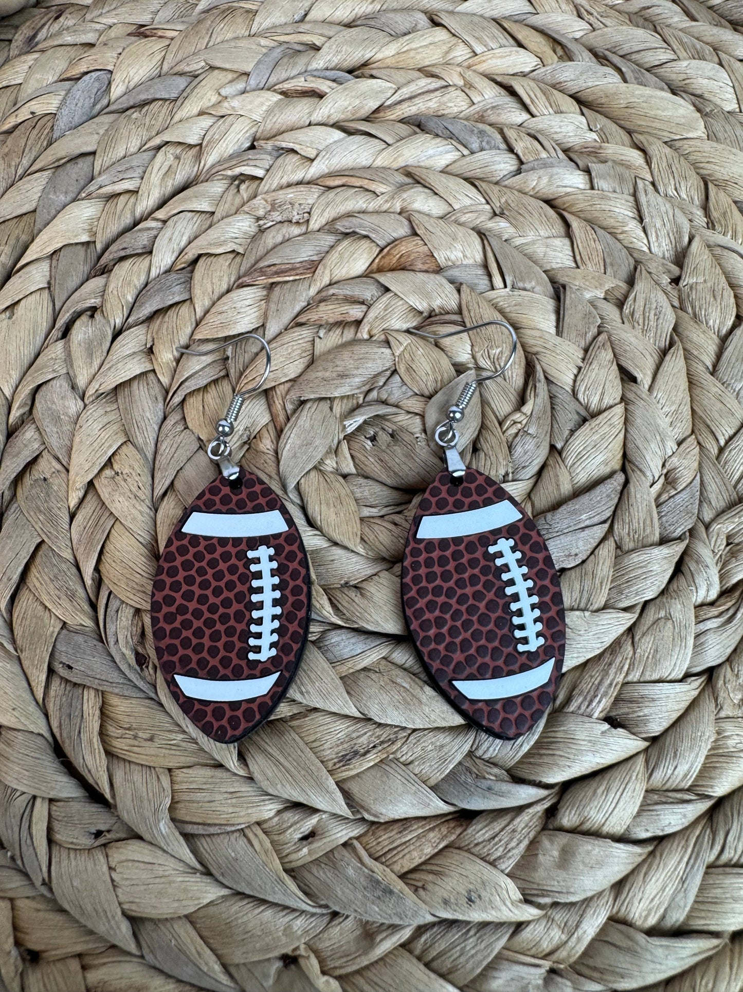 Football Leather & Acrylic Dangle Earrings – Gold or Silver Hardware