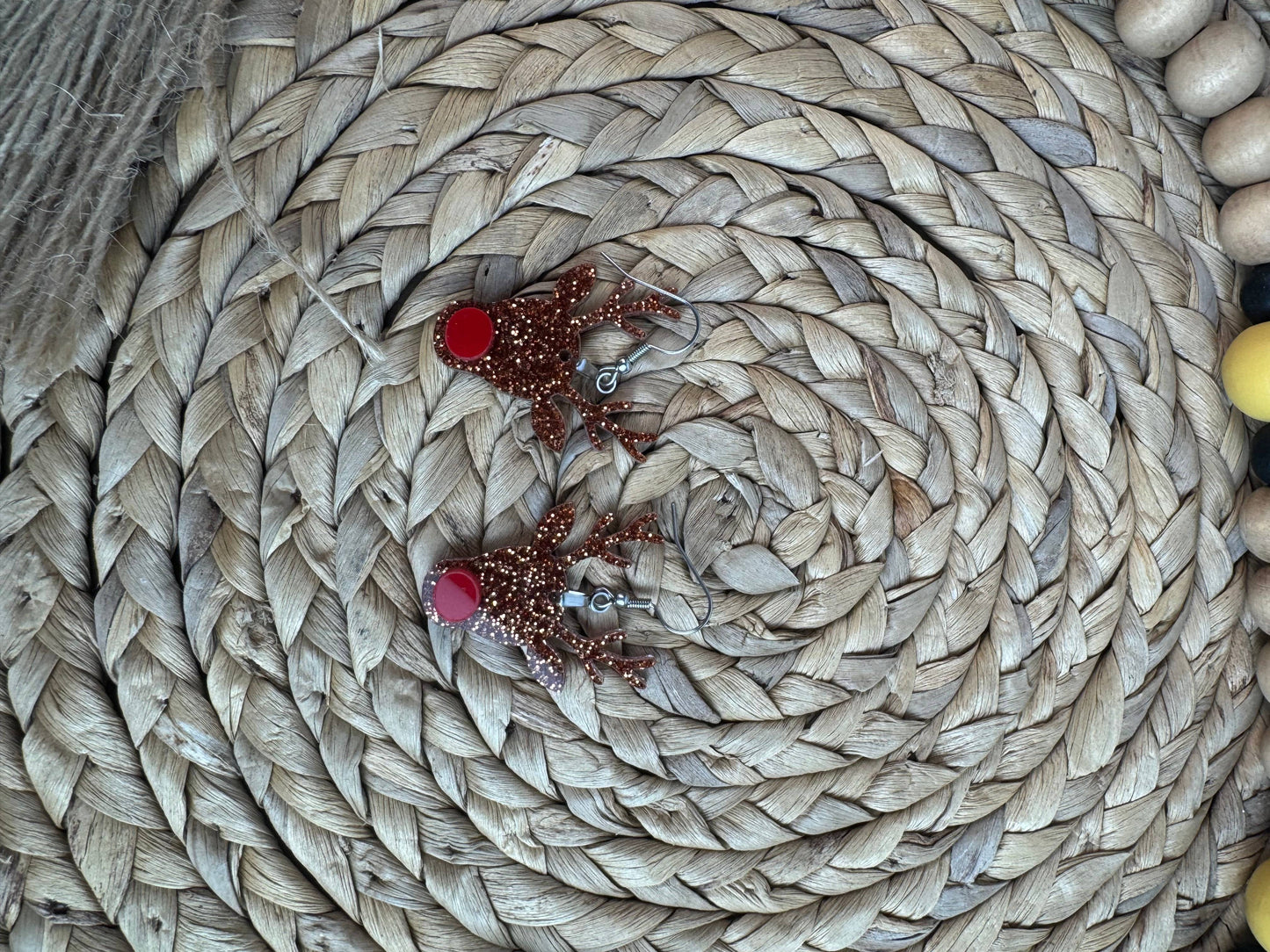 Red Nose Reindeer Glitter Earrings – Festive Christmas Dangle Earrings