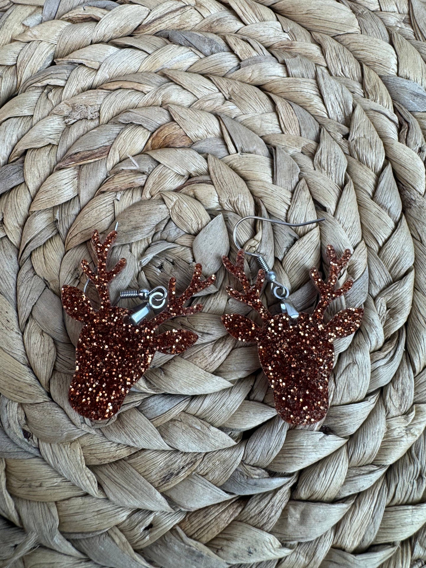 Red Nose Reindeer Glitter Earrings – Festive Christmas Dangle Earrings