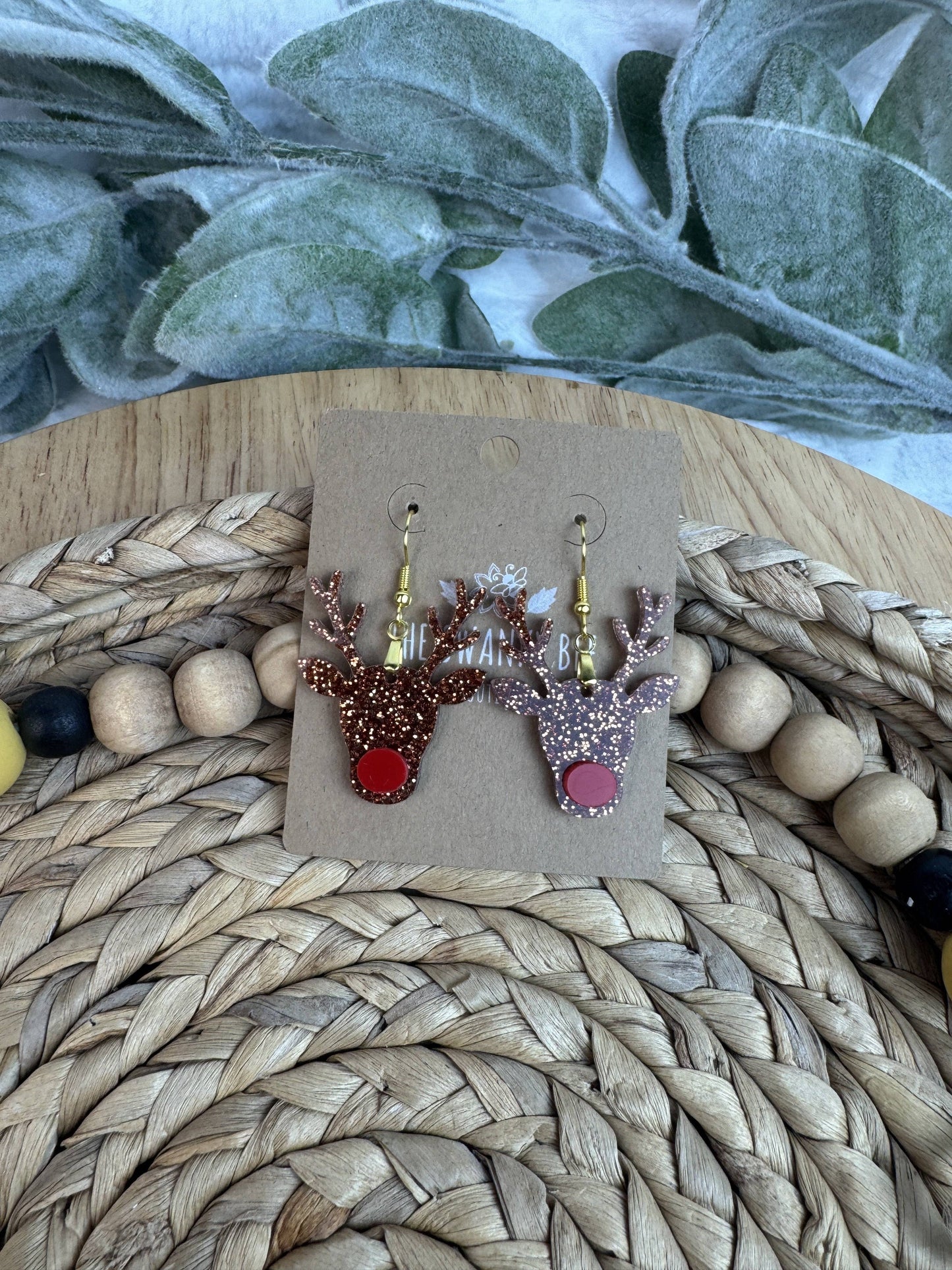 Red Nose Reindeer Glitter Earrings – Festive Christmas Dangle Earrings