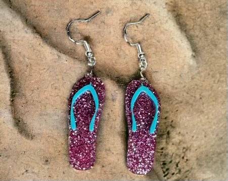 Glitter Flip Flop Earrings - Fun Beach Jewelry - Sparkly Summer Accessories - Handmade Beachwear - Cute Vacation Earrings