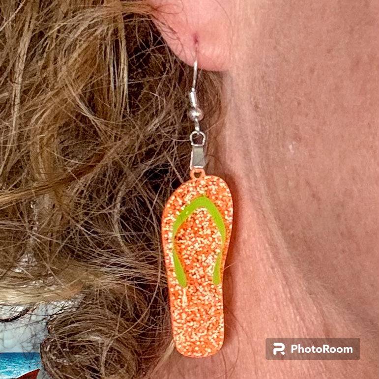 Glitter Flip Flop Earrings - Fun Beach Jewelry - Sparkly Summer Accessories - Handmade Beachwear - Cute Vacation Earrings