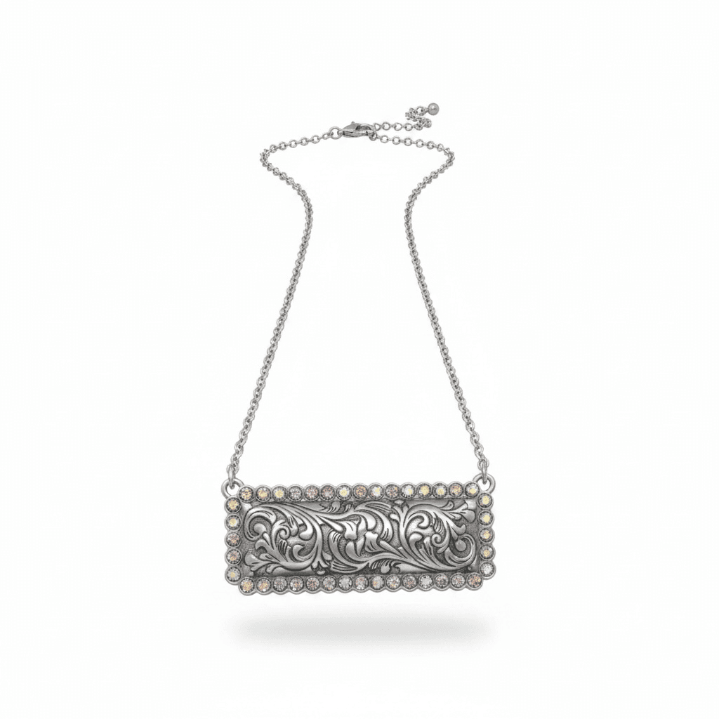 Western Rhinestone Engraved Necklace - Western Rhinestone Necklace