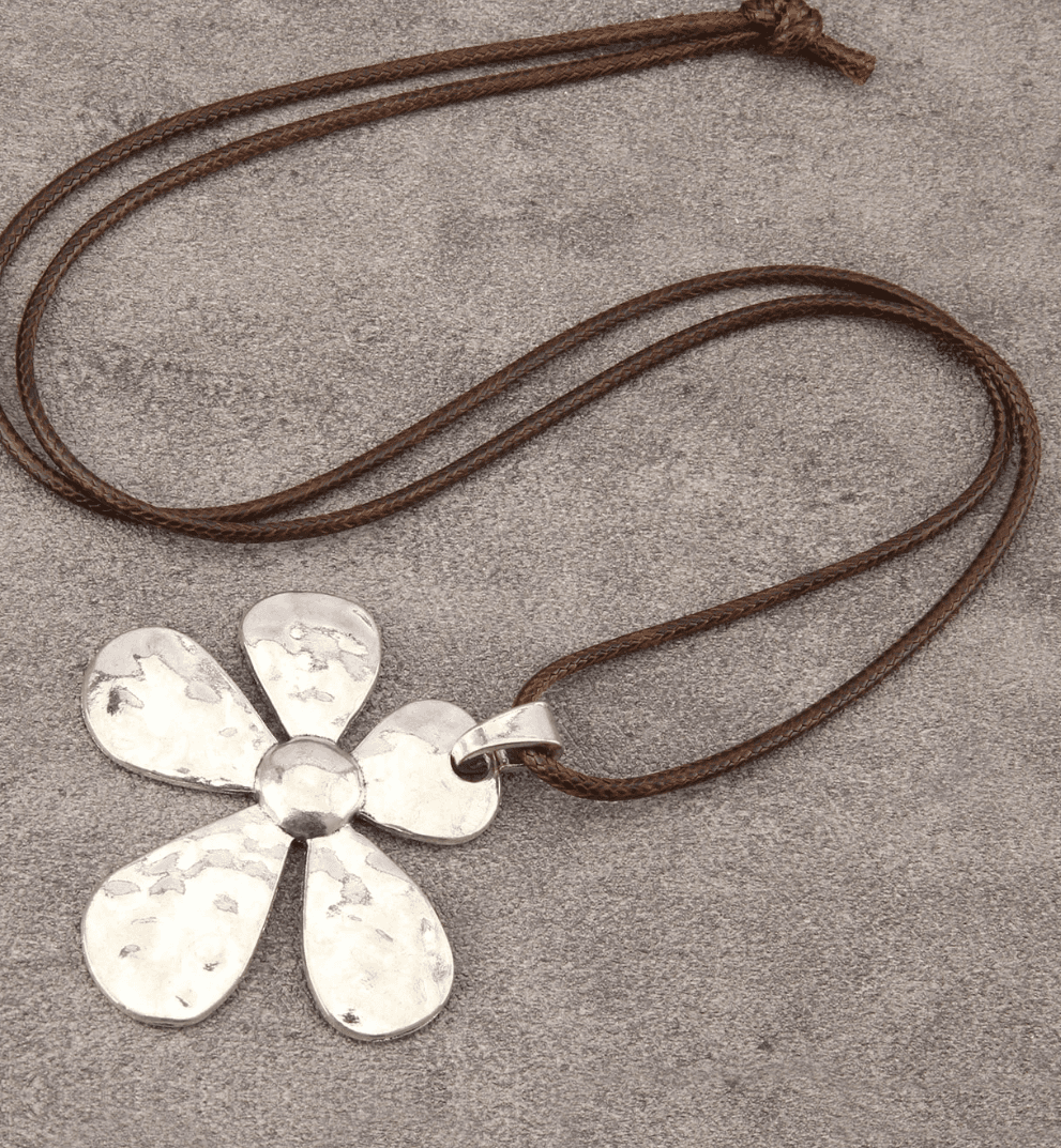 Simple Silver Asymmetrical Sunflower Pendant Necklace