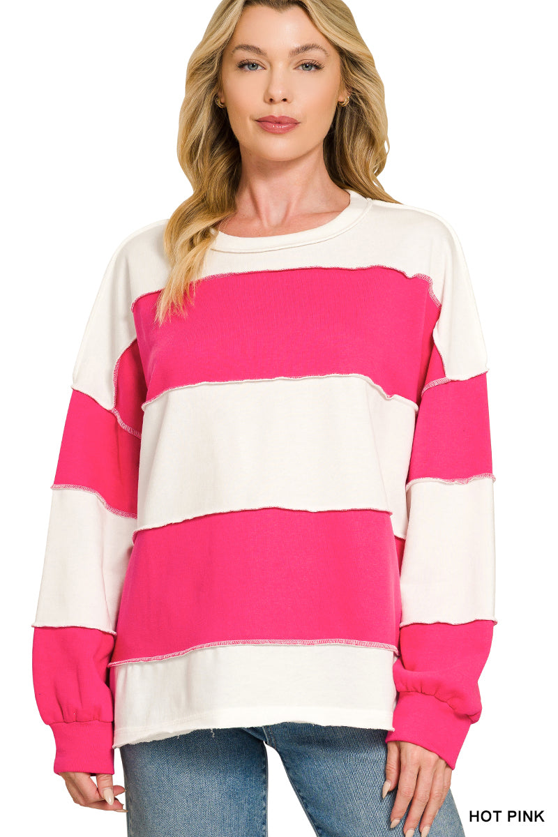French Terry Color Block Exposed Seam Top