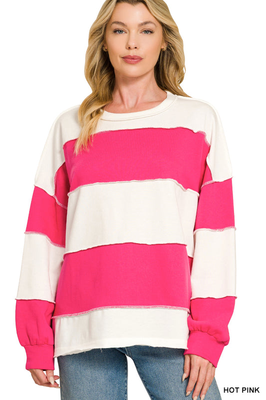 French Terry Color Block Exposed Seam Top