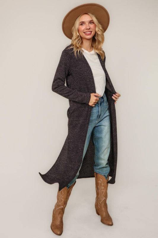 Two Tone Corded Hacci Duster Cardigan