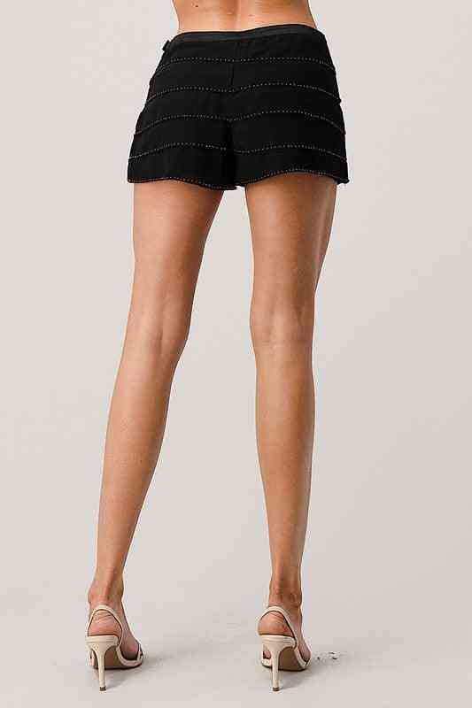 Beaded scalloped layered shorts in crepe - The Swanky Bee
