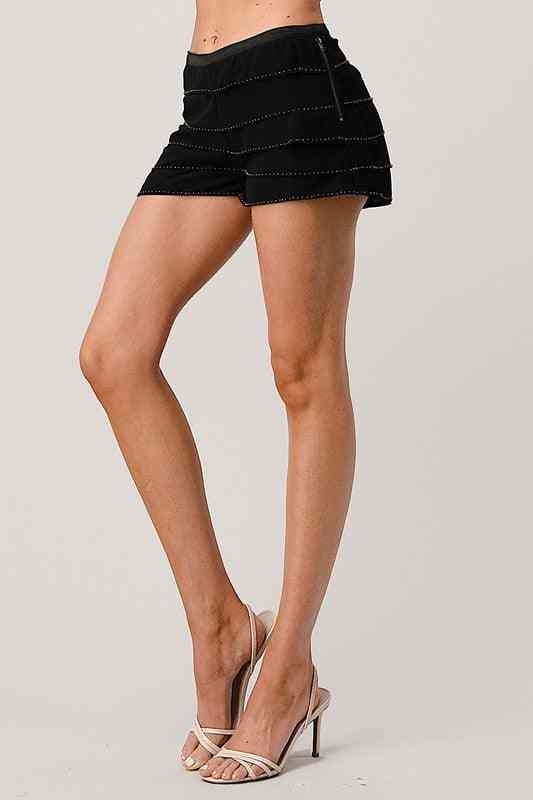 Beaded scalloped layered shorts in crepe - The Swanky Bee