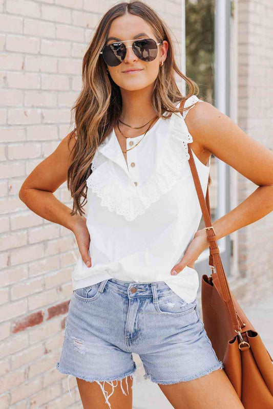 Buttoned Ruffled Tank Top - The Swanky Bee