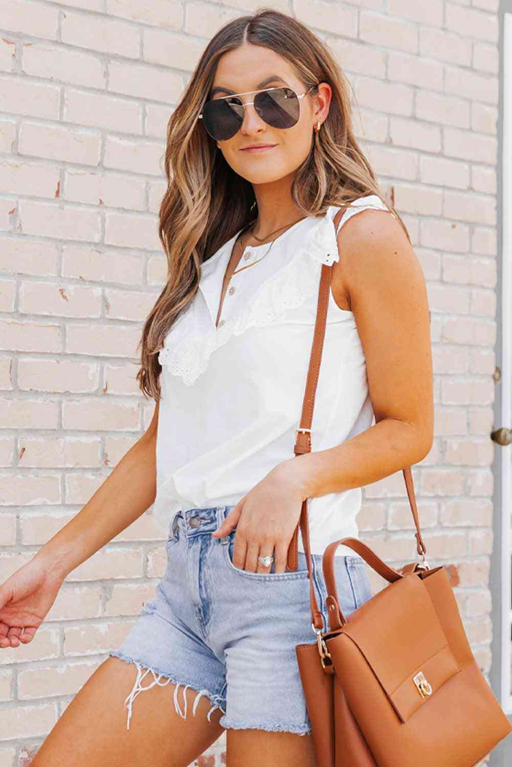 Buttoned Ruffled Tank Top - The Swanky Bee