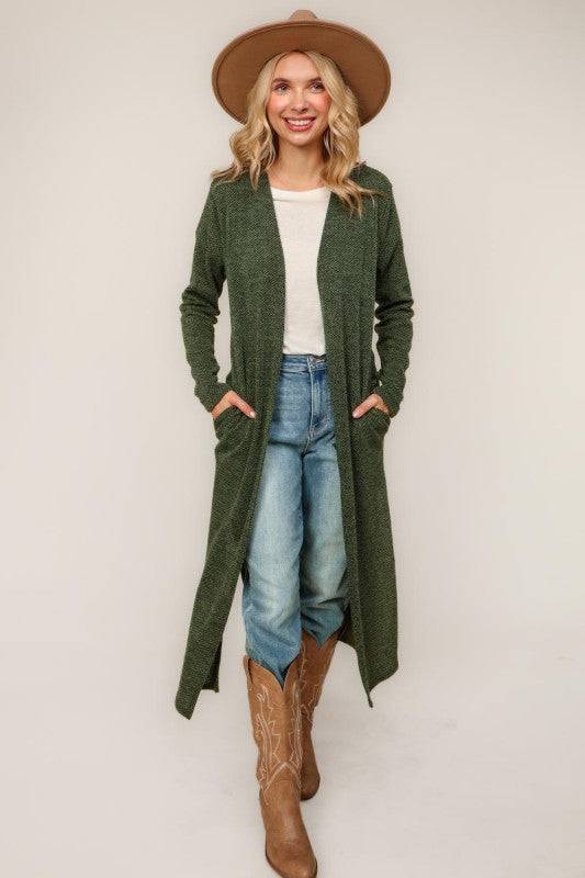 Two Tone Corded Hacci Duster Cardigan