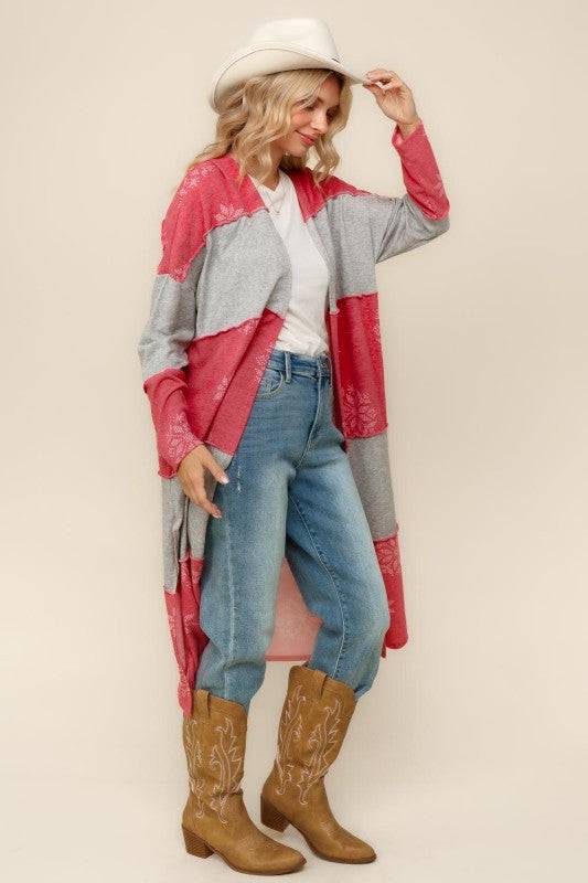 Color Block Snowflake Print Duster Cardigan