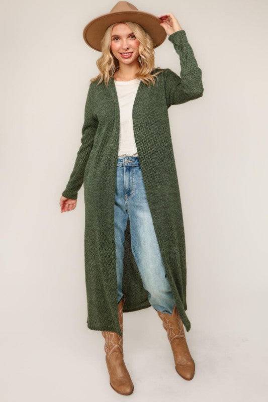 Two Tone Corded Hacci Duster Cardigan