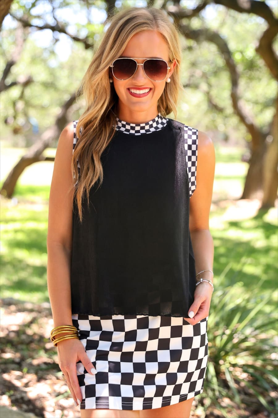 Checkmate Ribbed Tank- Black