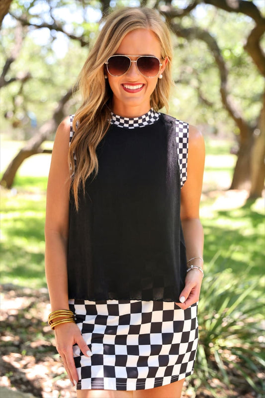 Checkmate Ribbed Tank- Black