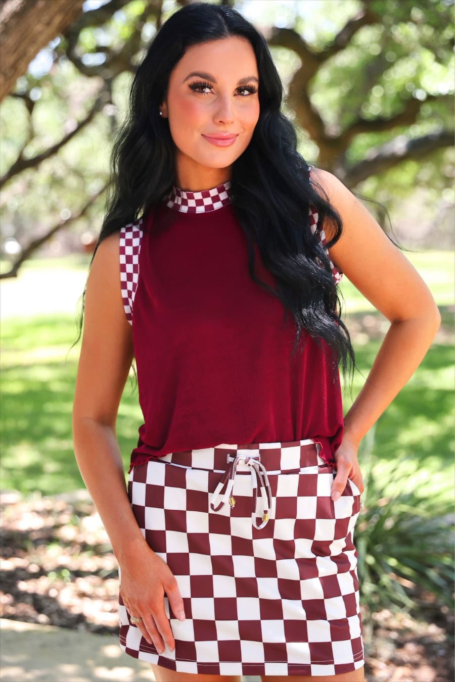 Checkmate Ribbed Tank- Maroon