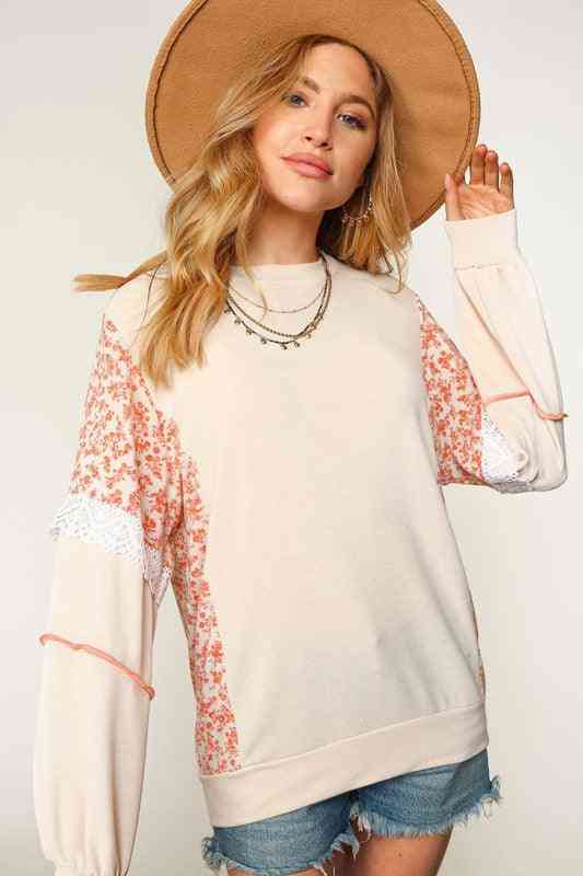 Coral and Cream French Terry Pullover - The Swanky Bee