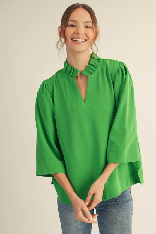 Ruffled Neck Crinkle Top