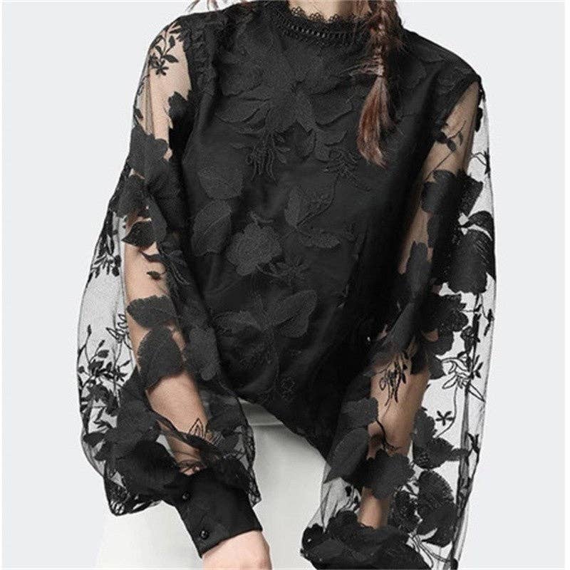 Floral Sheer Sleeve Lace Blouse