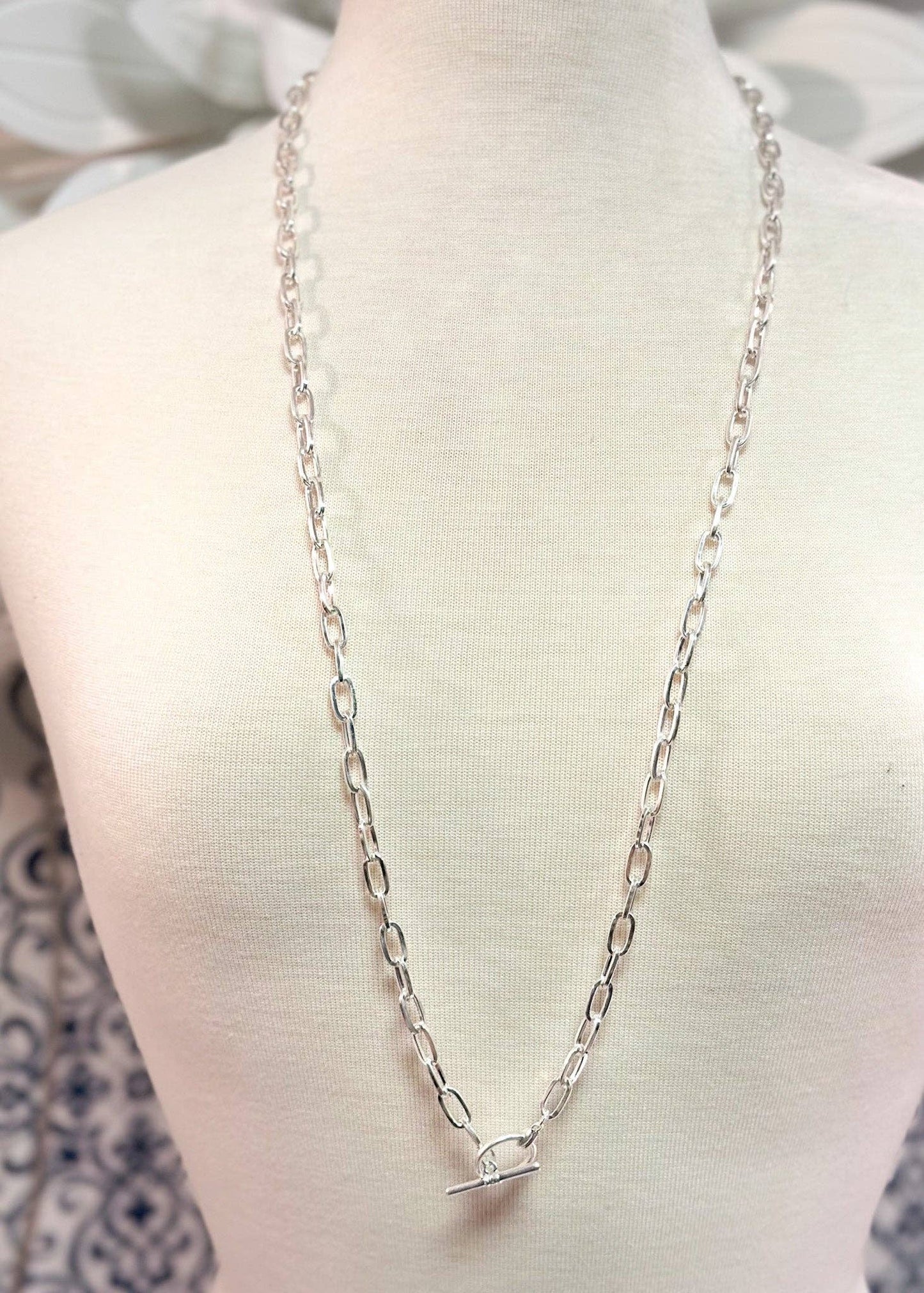 Long Chain Link Necklace With Toggle