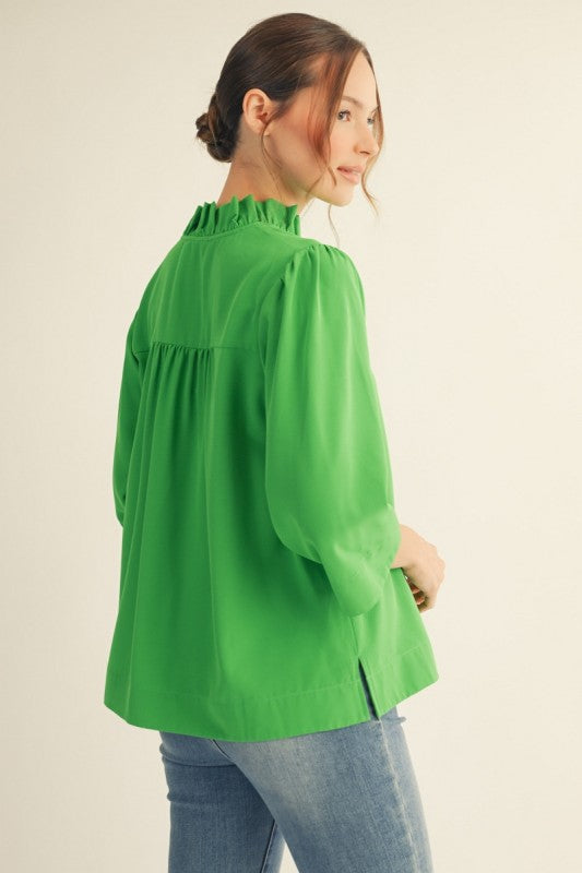 Ruffled Neck Crinkle Top