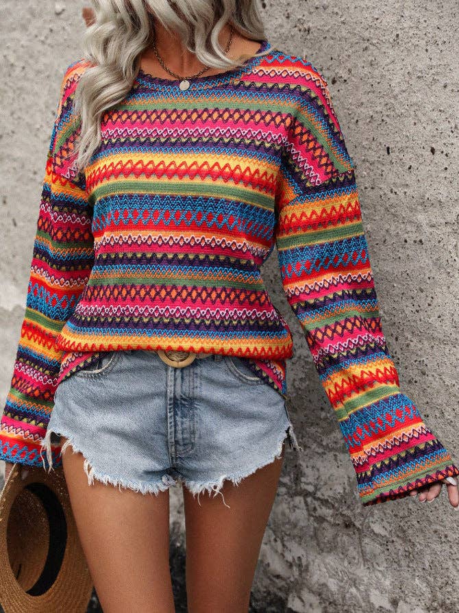 Geometric Bell Sleeve Sweater