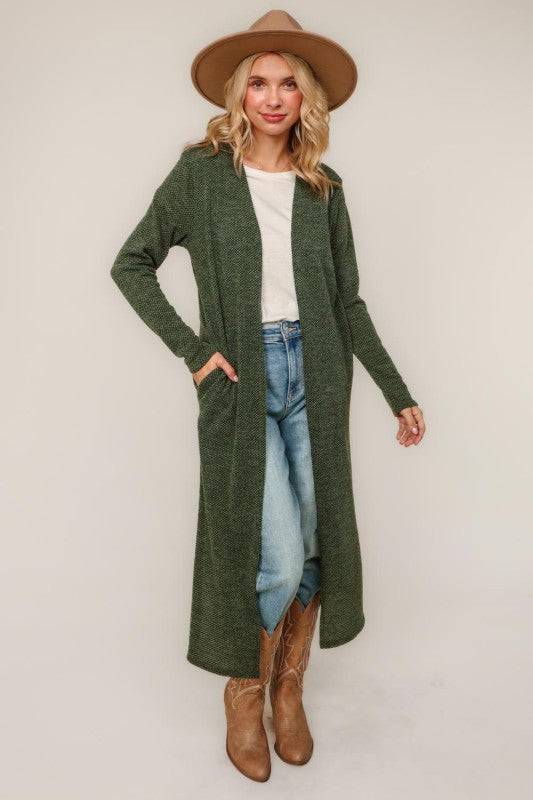 Two Tone Corded Hacci Duster Cardigan