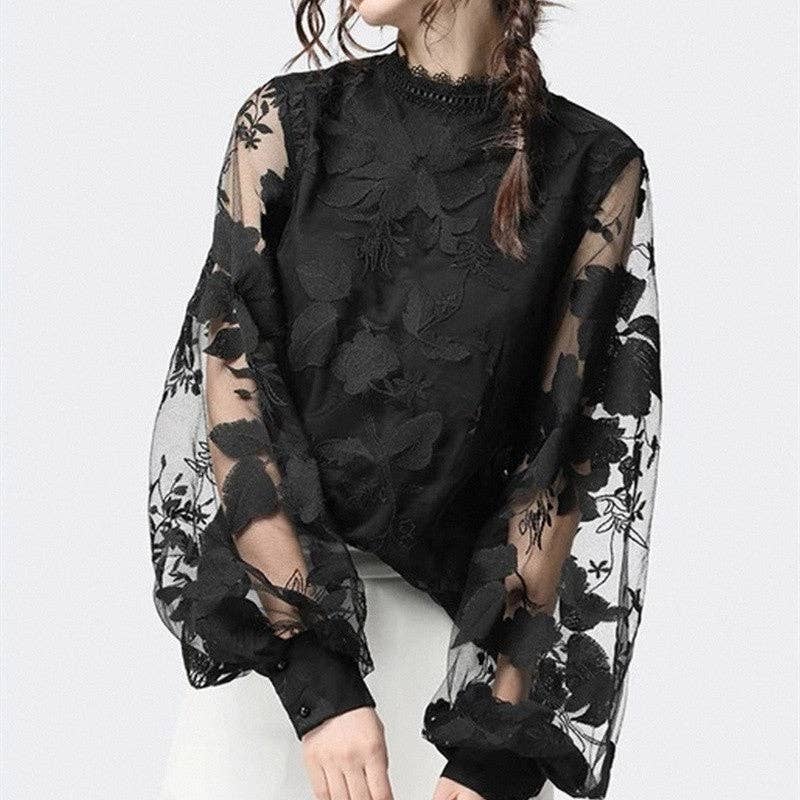 Floral Sheer Sleeve Lace Blouse