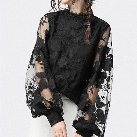 Floral Sheer Sleeve Lace Blouse
