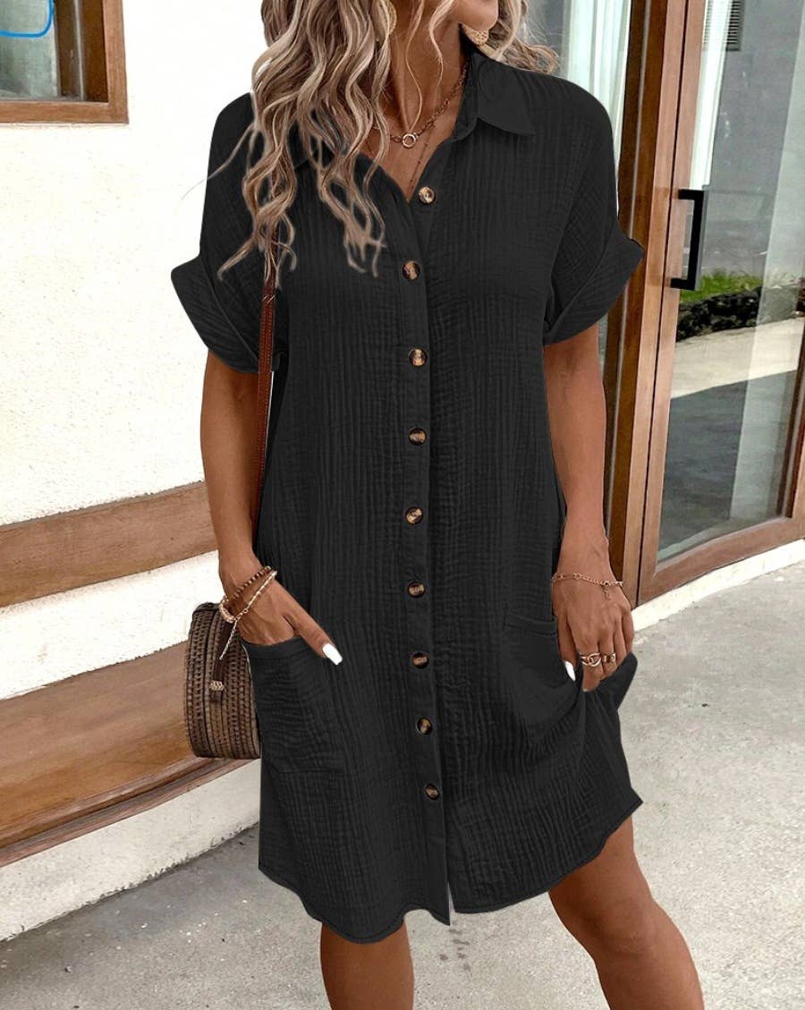 V-Neck Button Down Dress