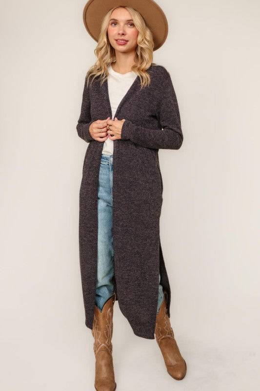 Two Tone Corded Hacci Duster Cardigan
