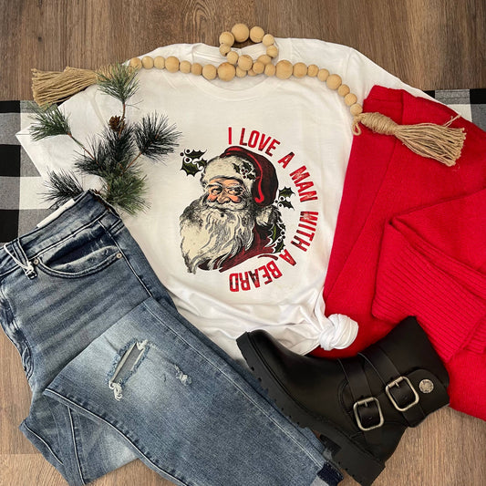 I Love A Man With A Beard Santa Tee