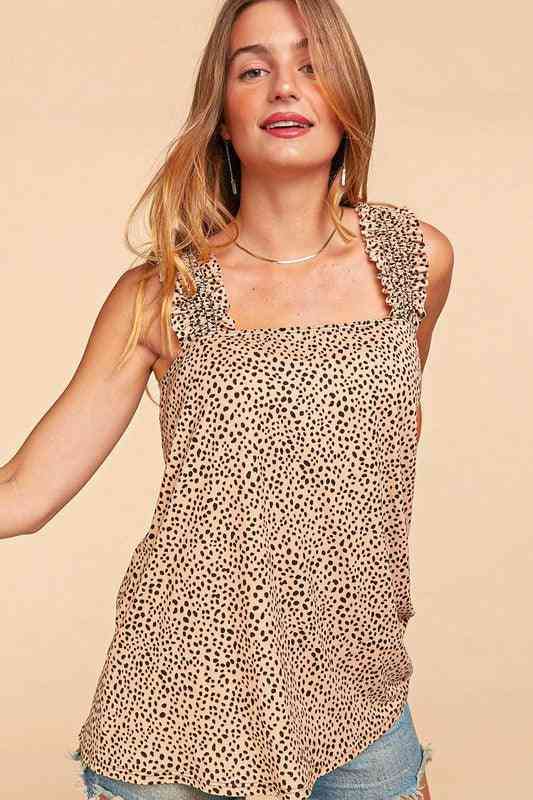 Frilly Shoulder Dot Tank - The Swanky Bee