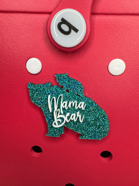 Turquoise Glitter Mama Bear Bogg Bag Charm – Playful Mom Bag Accessory