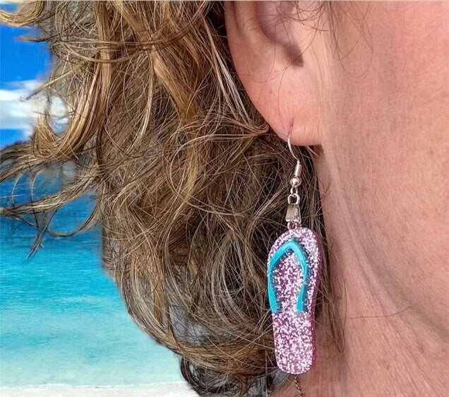 Glitter Flip Flop Earrings: Fun Summer Beach Jewelry (2.5" Drop)