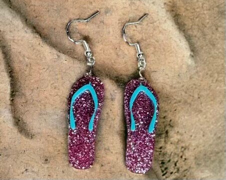 Glitter Flip Flop Earrings: Fun Summer Beach Jewelry (2.5" Drop)