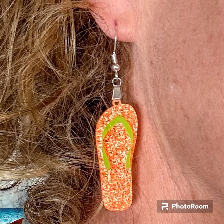 Glitter Flip Flop Earrings: Fun Summer Beach Jewelry (2.5" Drop)