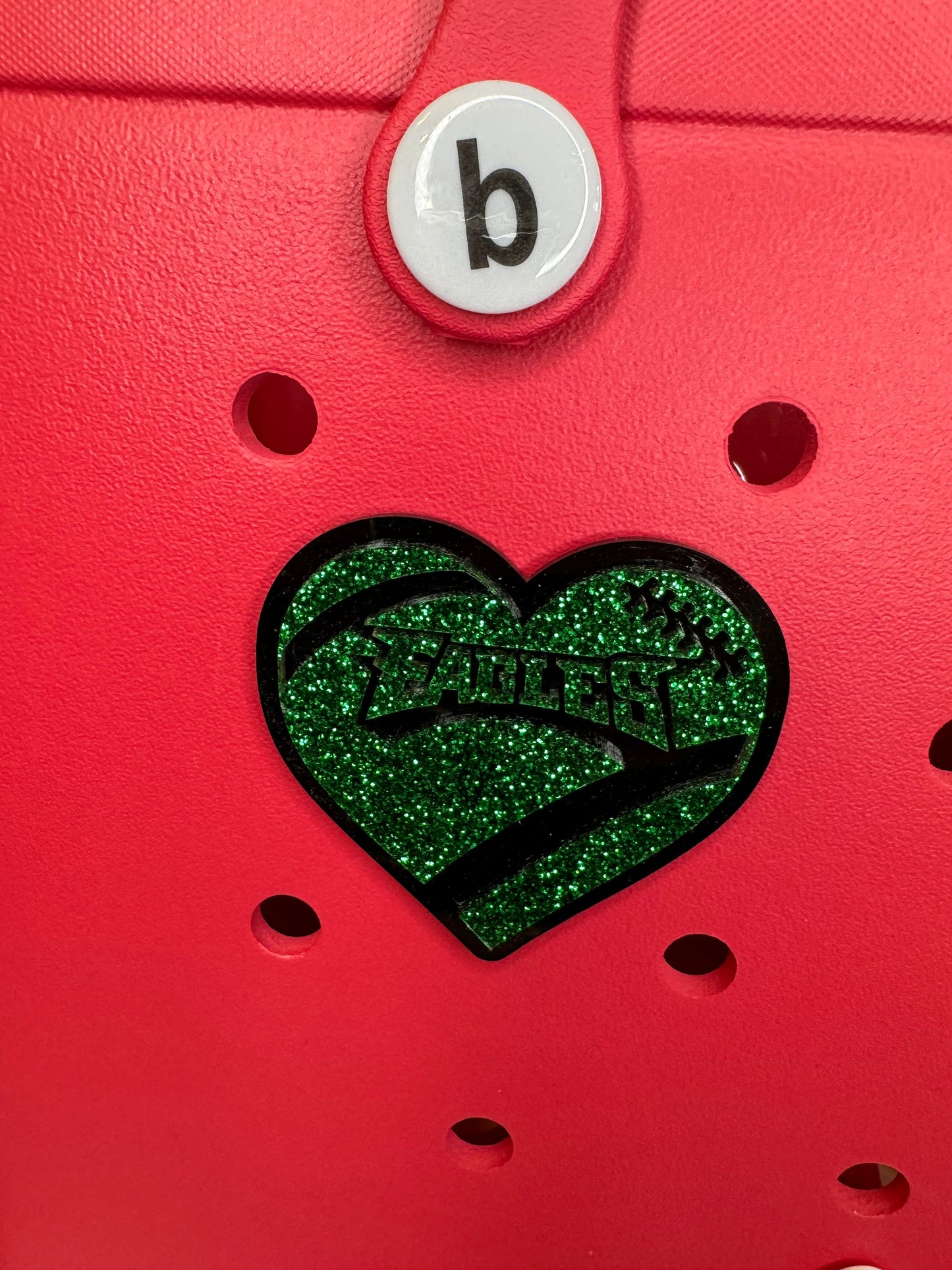 Eagles Glitter Heart Charm for Bogg Bag: Team Spirit Decoration