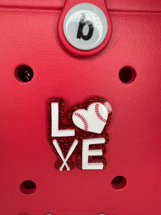 Baseball Love Bogg Bag Charm: Heart-Shaped Sports Accessory